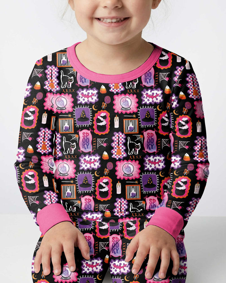 Pink Witchy Halloween Bamboo Two Piece Long Sleeve Pajama Set