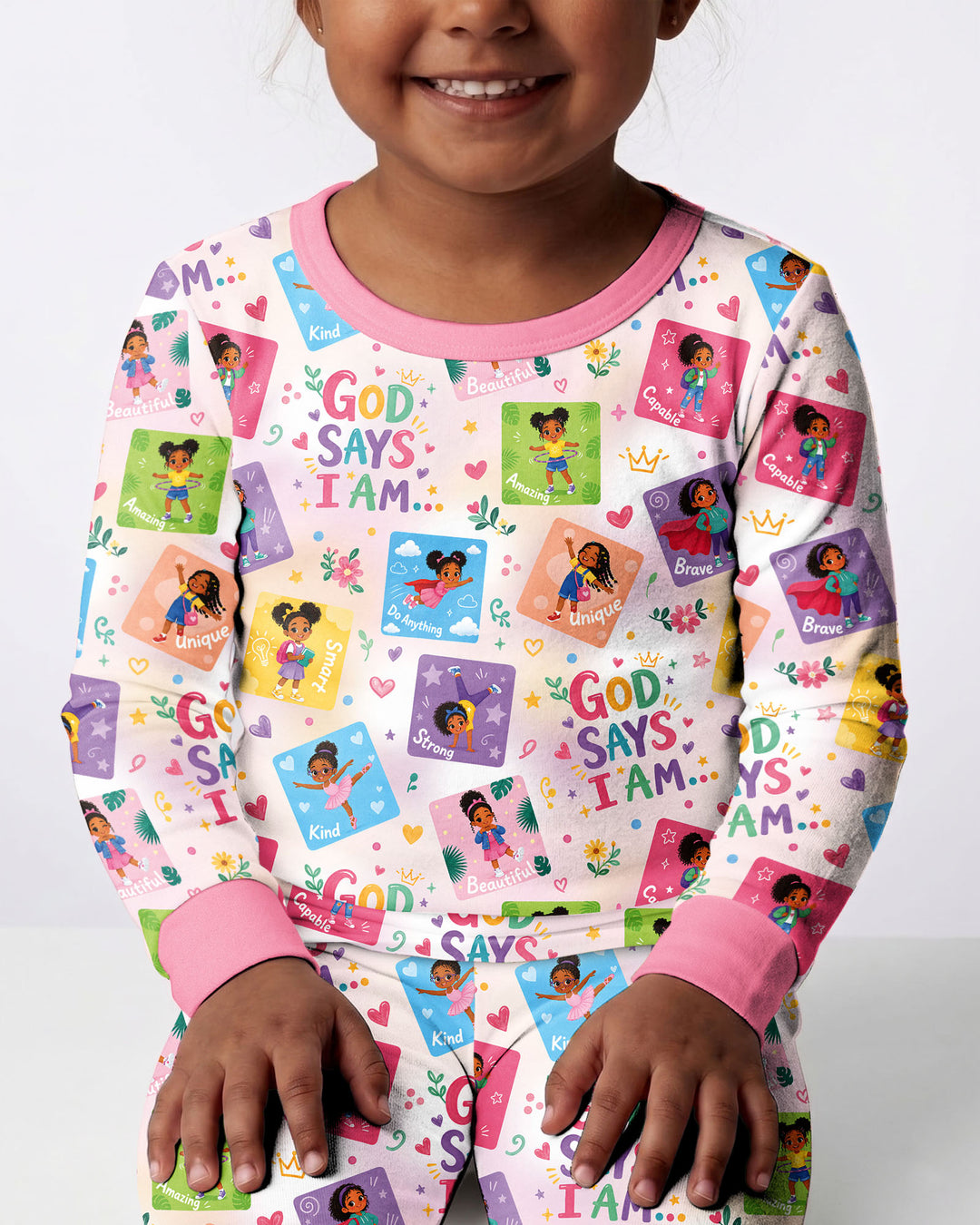 God Says I Am Black Girl Bamboo Two Piece Long Sleeve Pajama Set