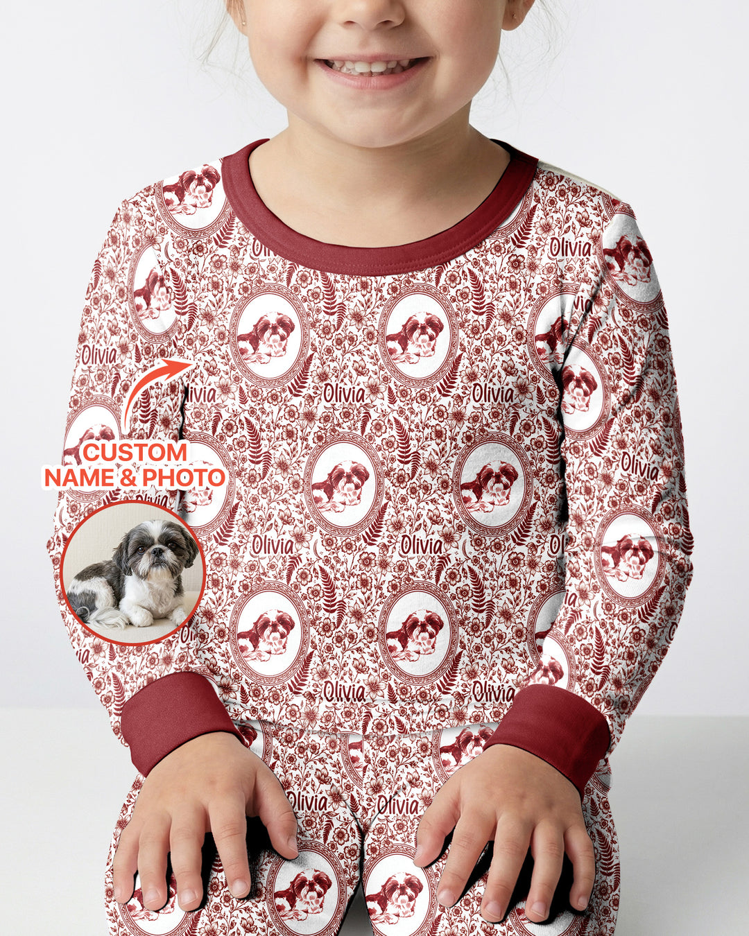 Custom Pet Photo Chinoiserie Garden Bamboo Two Piece Long Sleeve Pajama Set