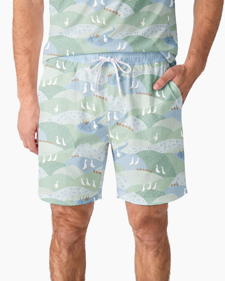 Wandering Geese Family Matching Bamboo Men Short Sleeve Short Pajama Set