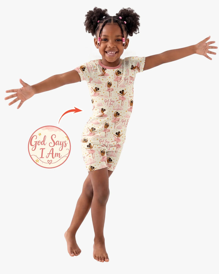Black Girl Ballerina God Says I Am Bamboo Two Piece Short Sleeve Shorts Pajama Set