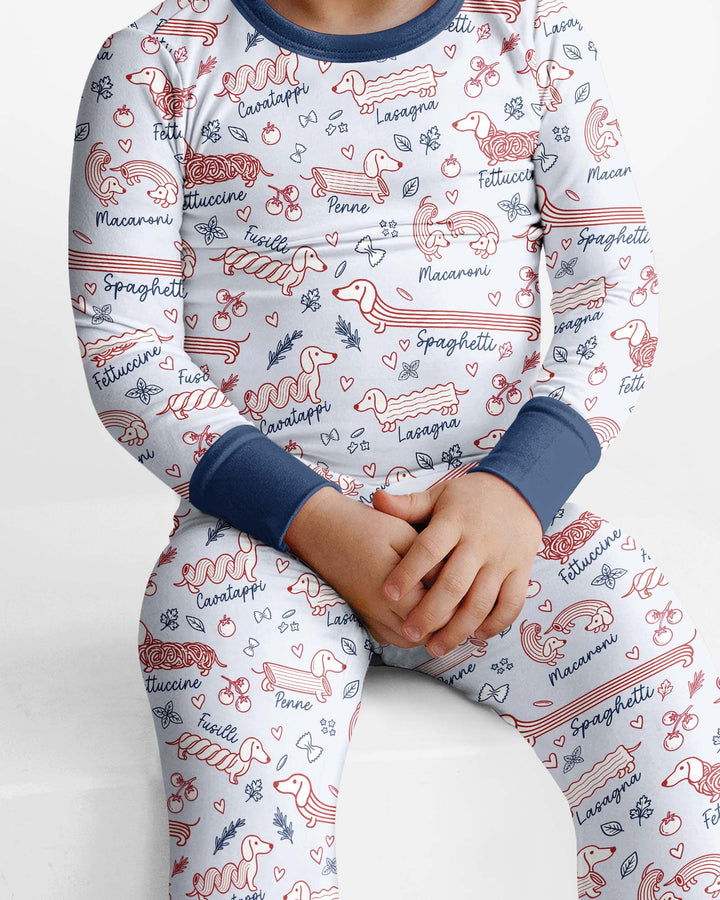 Funny Dachshund Pasta Pups Bamboo Two Piece Long Sleeve Pajama Set