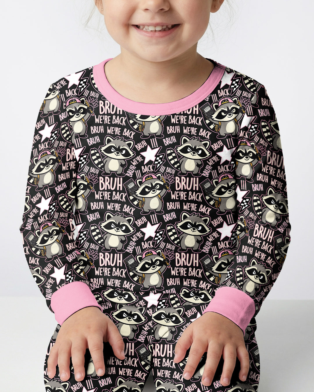 Bruh We're Back Raccoon Bamboo Two Piece Long Sleeve Pajama Set