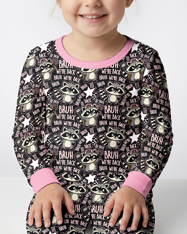 Bruh We're Back Raccoon Bamboo Two Piece Long Sleeve Pajama Set