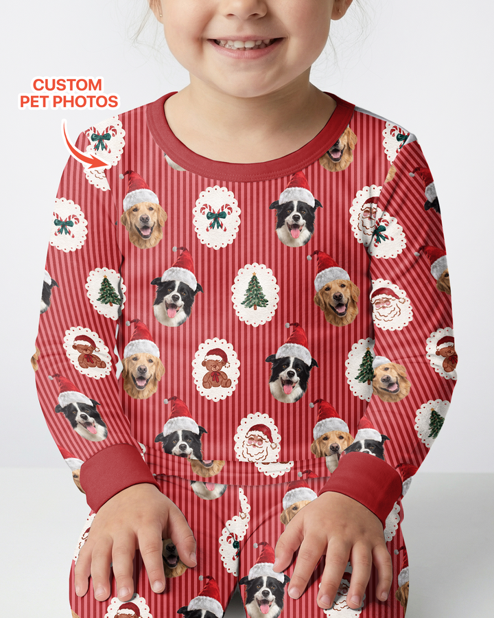 Custom Pet Face Christmas Cameo Bamboo Two Piece Long Sleeve Pajama Set