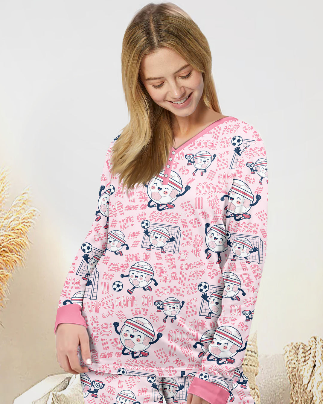 Happy Soccer Ball Family MatchingBamboo Women Pajama Set