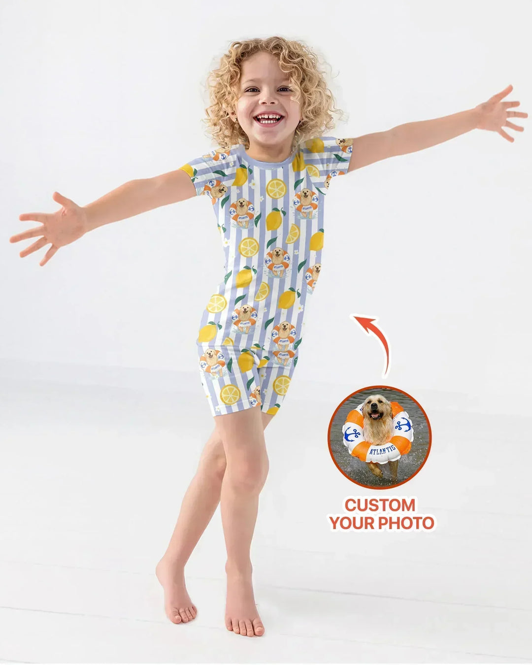 Custom Image Summer Lemon Bamboo Two Piece Short Sleeve Shorts Pajama Set