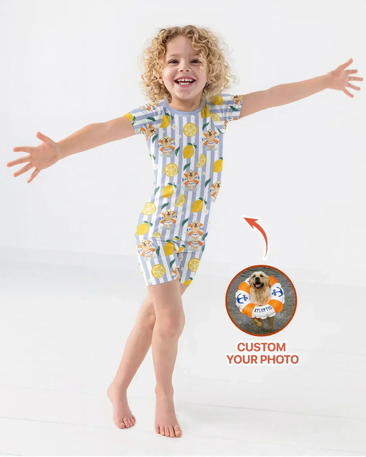 Custom Image Summer Lemon Bamboo Two Piece Short Sleeve Shorts Pajama Set