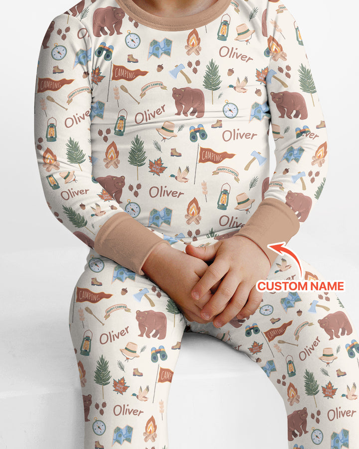 Custom Name Adventure Outdoors Bamboo Two Piece Long Sleeve Pajama Set