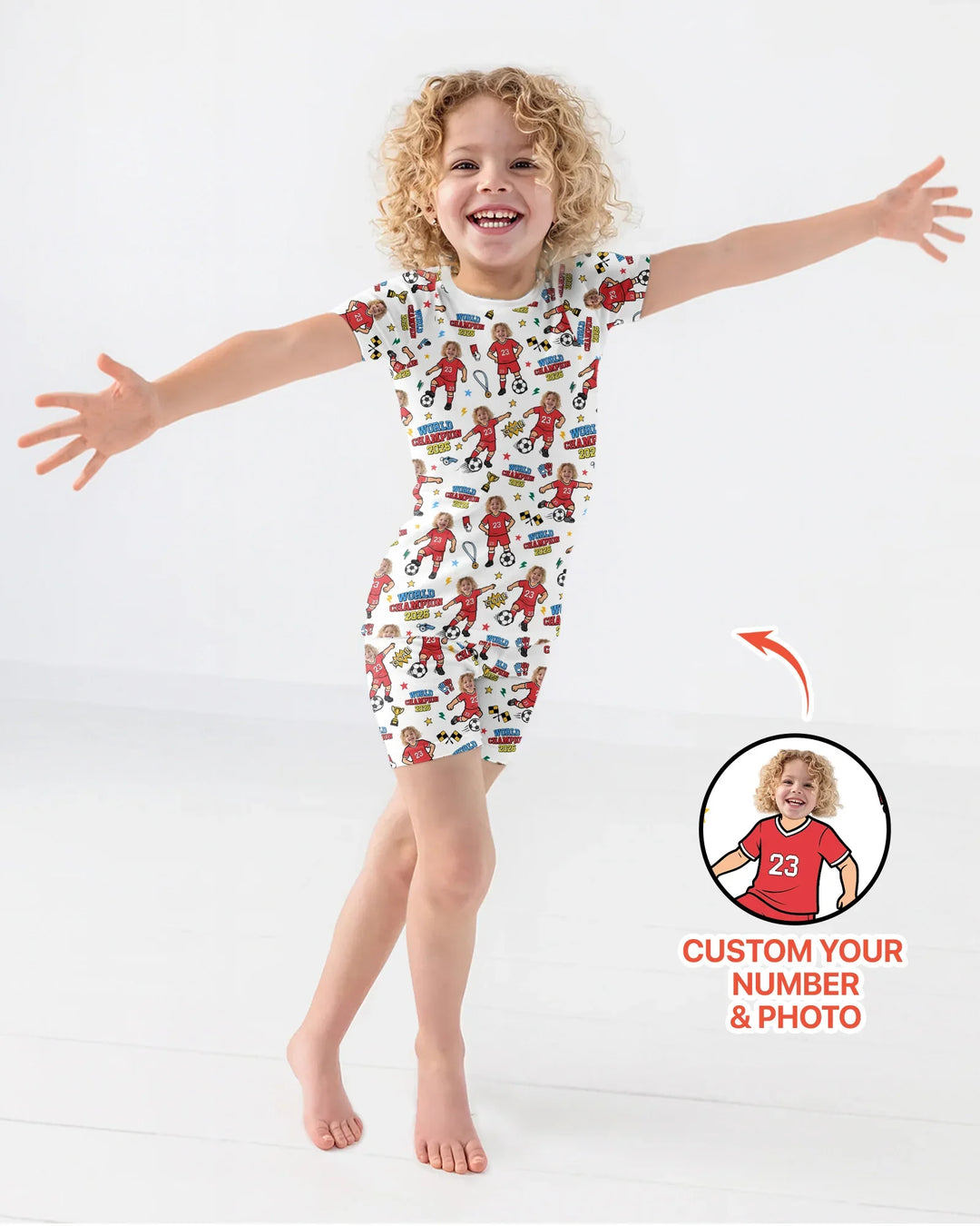 Custom Photo World Champion 2026 Family Matching Bamboo Two Piece Short Sleeve Shorts Pajama Set