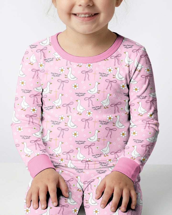 Jesus Loves You Silly Goose Bamboo Two Piece Long Sleeve Pajama Set