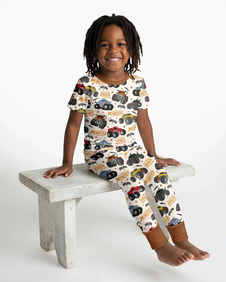 Vroom Vroom Monster Truck Bamboo Two Piece Short Sleeve Pajama Set