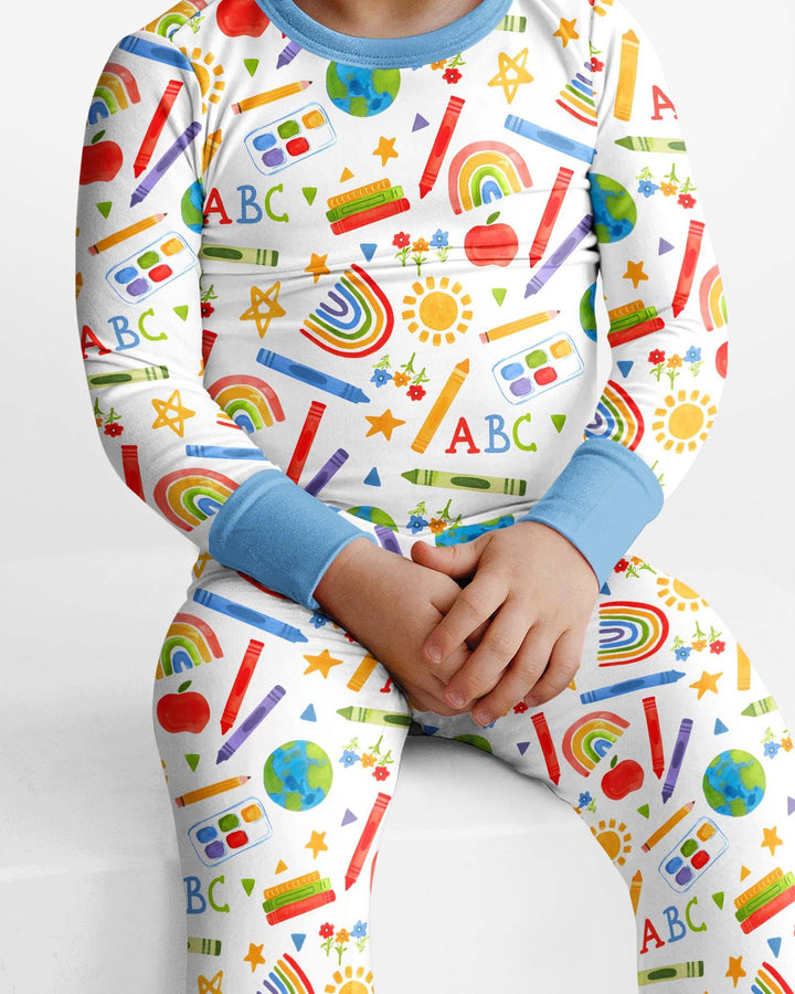 School Scribbles Bamboo Two Piece Long Sleeve Pajama Set
