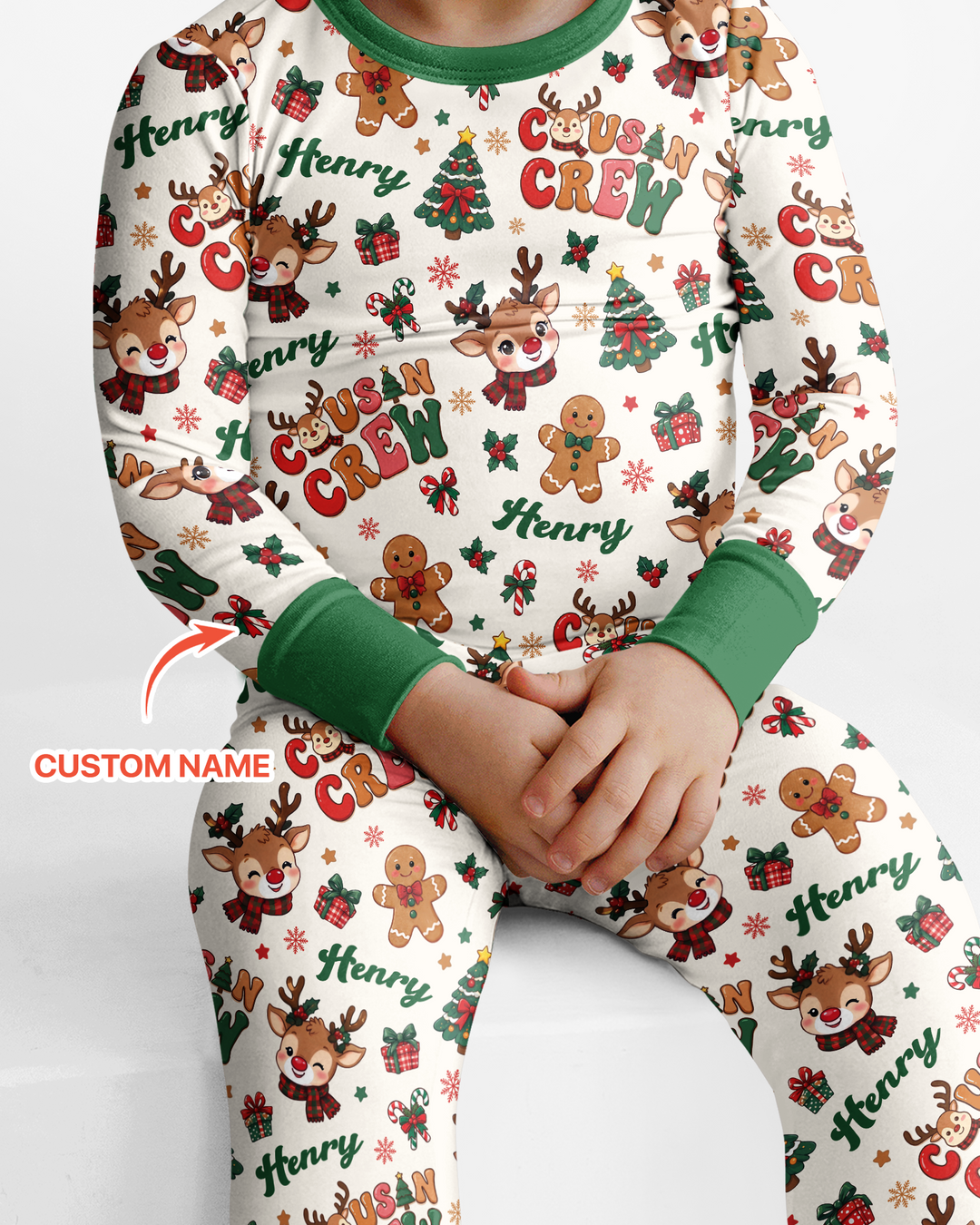 Personalized Christmas Cousin Crew Bamboo Two Piece Long Sleeve Pajama Set