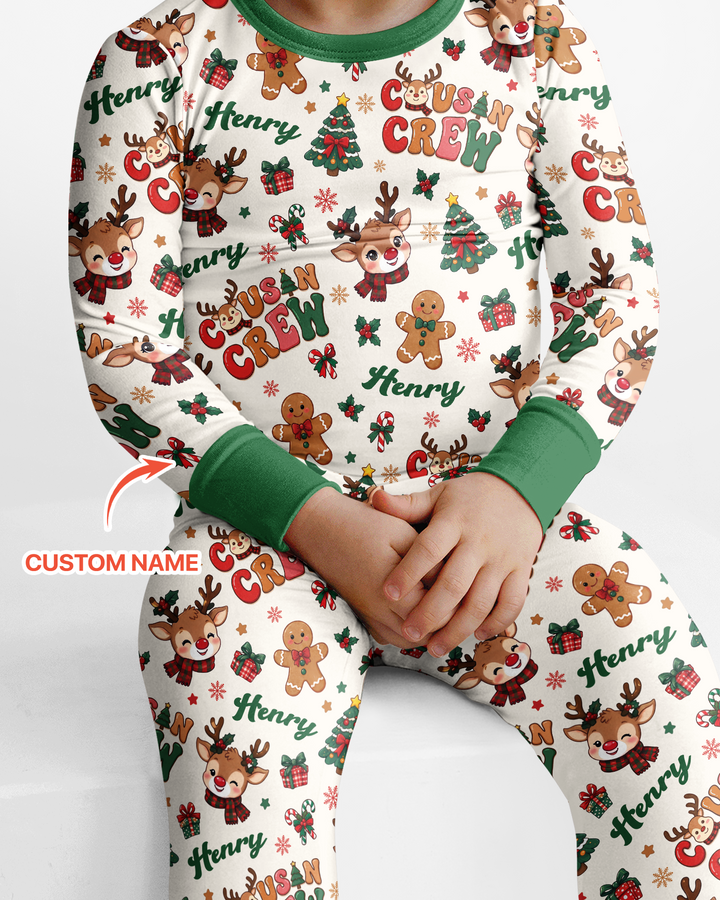 Personalized Christmas Cousin Crew Bamboo Two Piece Long Sleeve Pajama Set