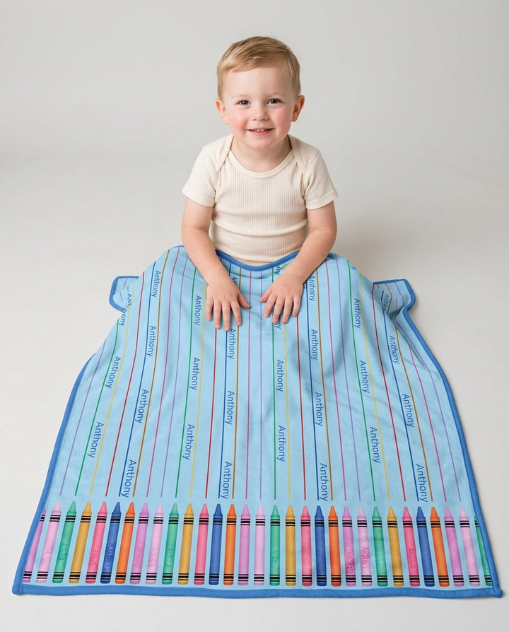 Custom Name Crayon Lines Bamboo Blanket