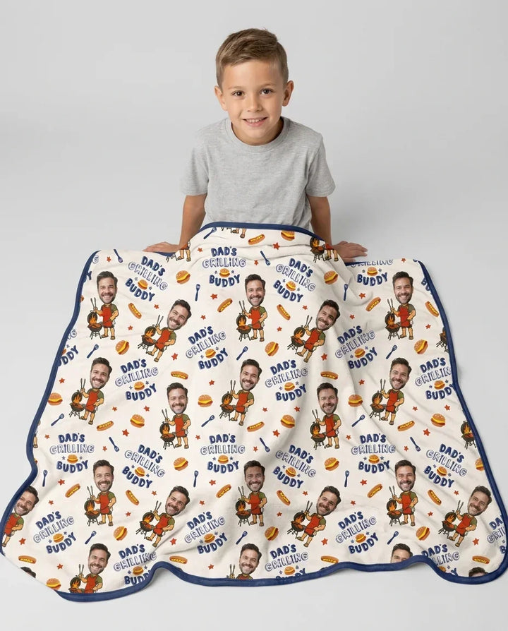 Custom Photo Dad's Grilling Buddy Family Matching Bamboo Blanket