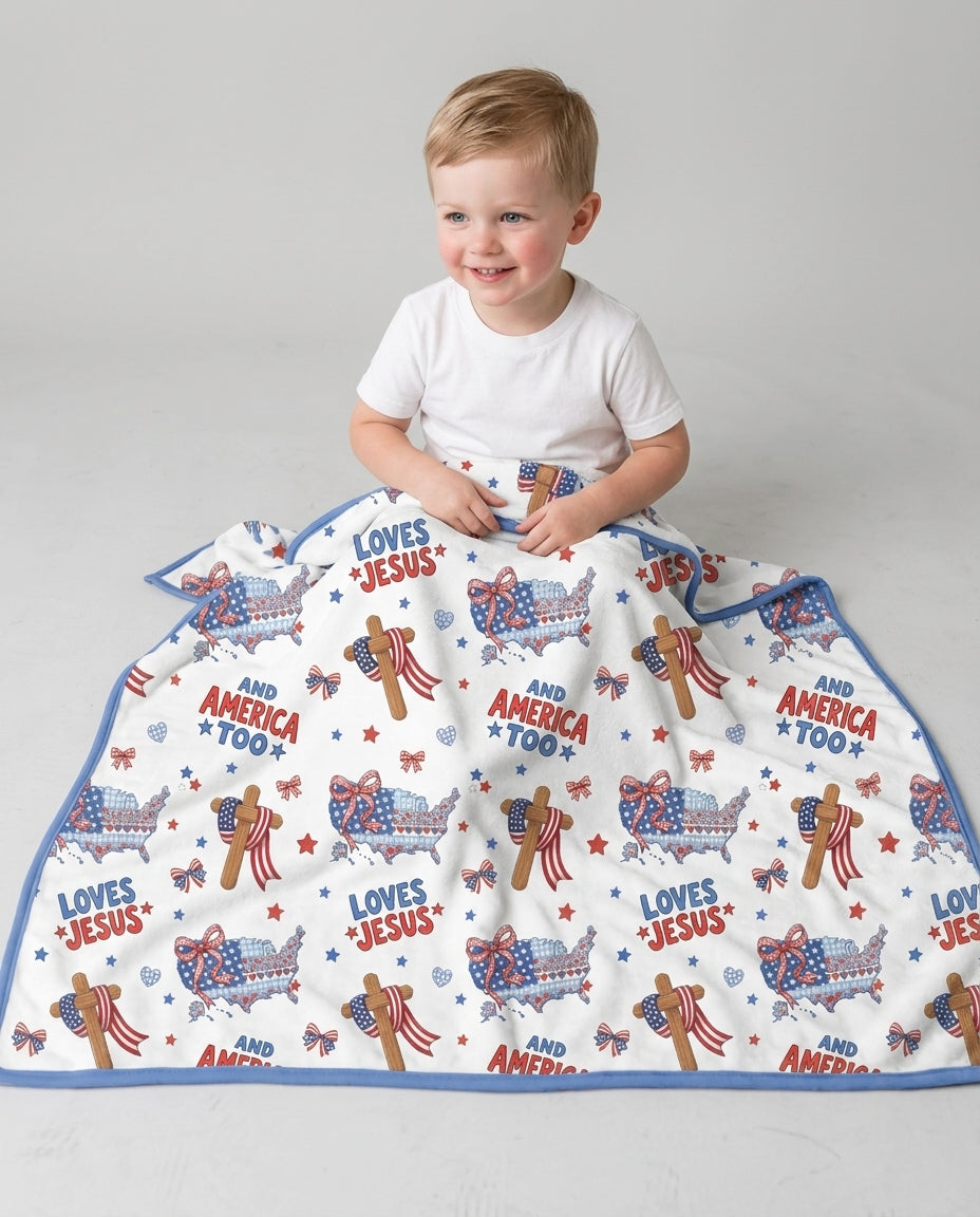 Loves Jesus And America Too Bamboo Blanket