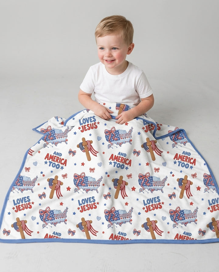 Loves Jesus And America Too Bamboo Blanket