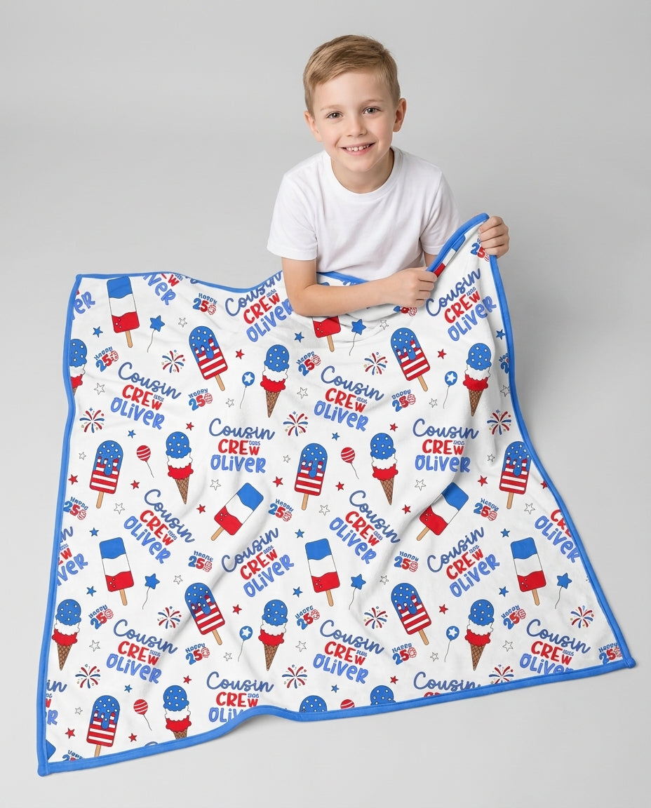 Custom Name 4th of July Cousin Crew Bamboo Blanket