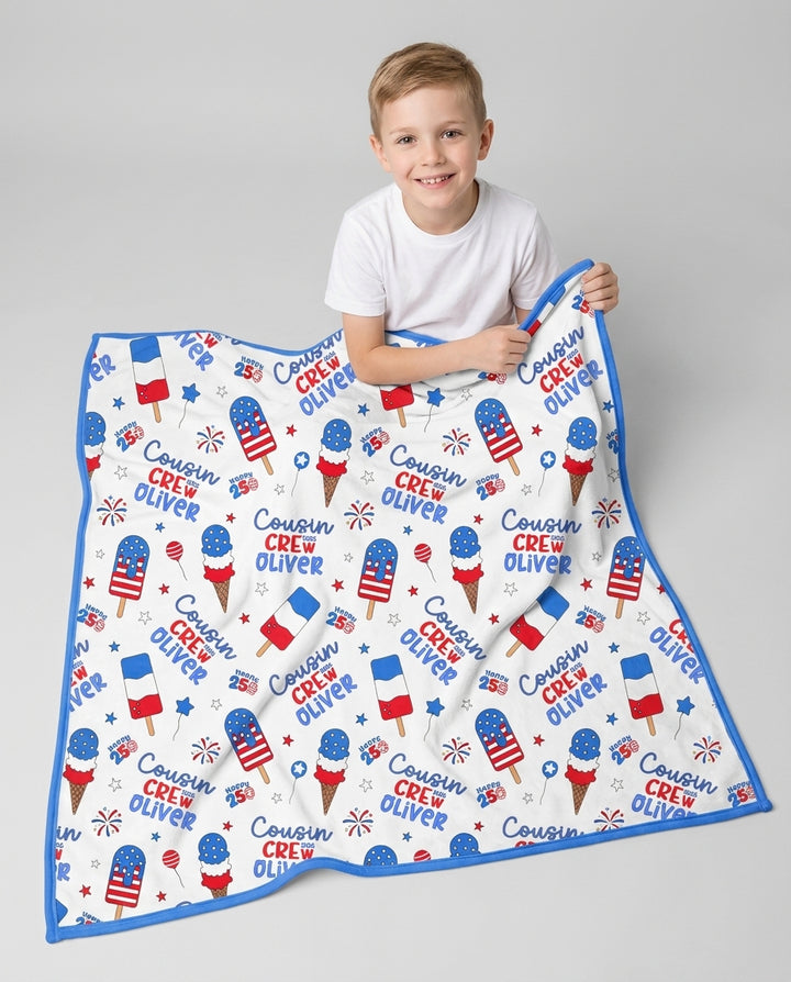 Custom Name 4th of July Cousin Crew Bamboo Blanket