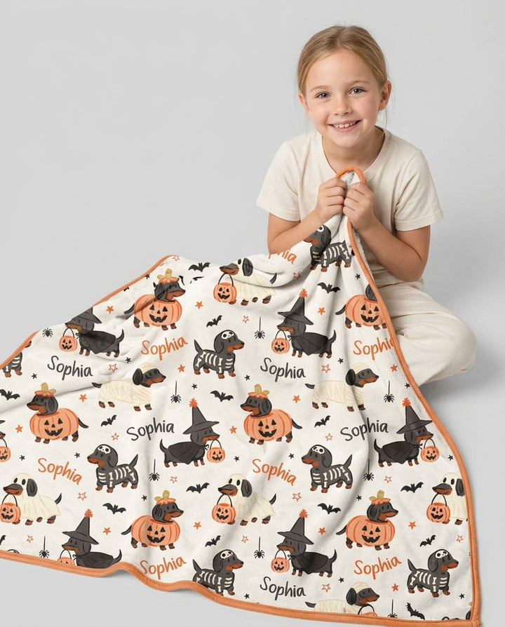 Orange and Black Dachshund Bamboo Blanket