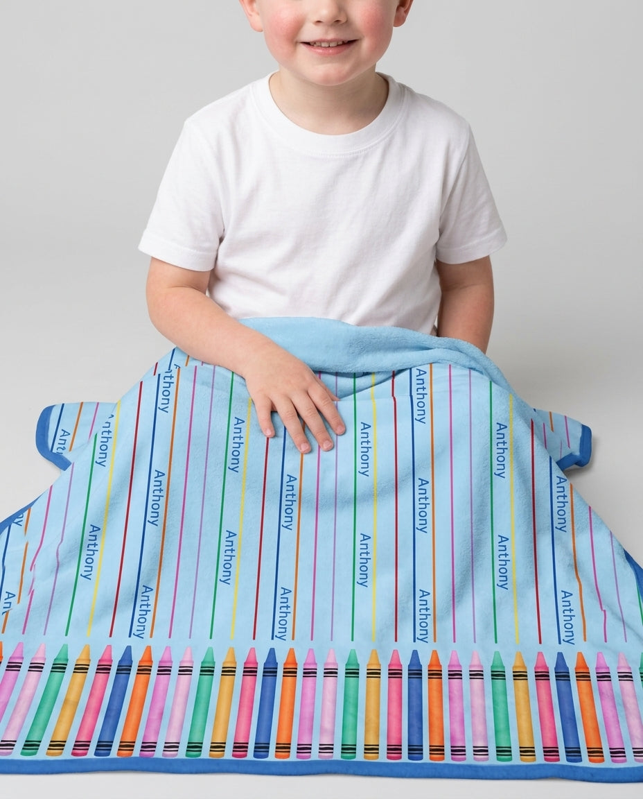 Custom Name Crayon Lines Bamboo Blanket