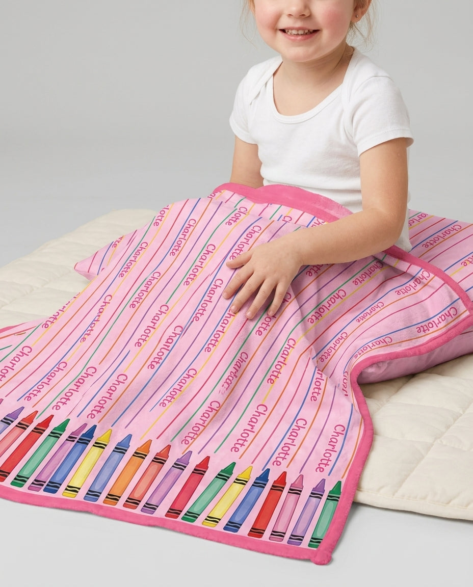 Custom Name Crayon Lines Bamboo Blanket