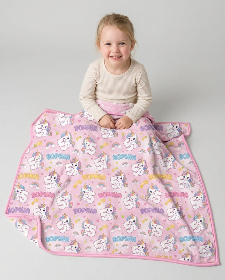 Custom Name Kawaii Unicorn Birthday Bamboo Blanket