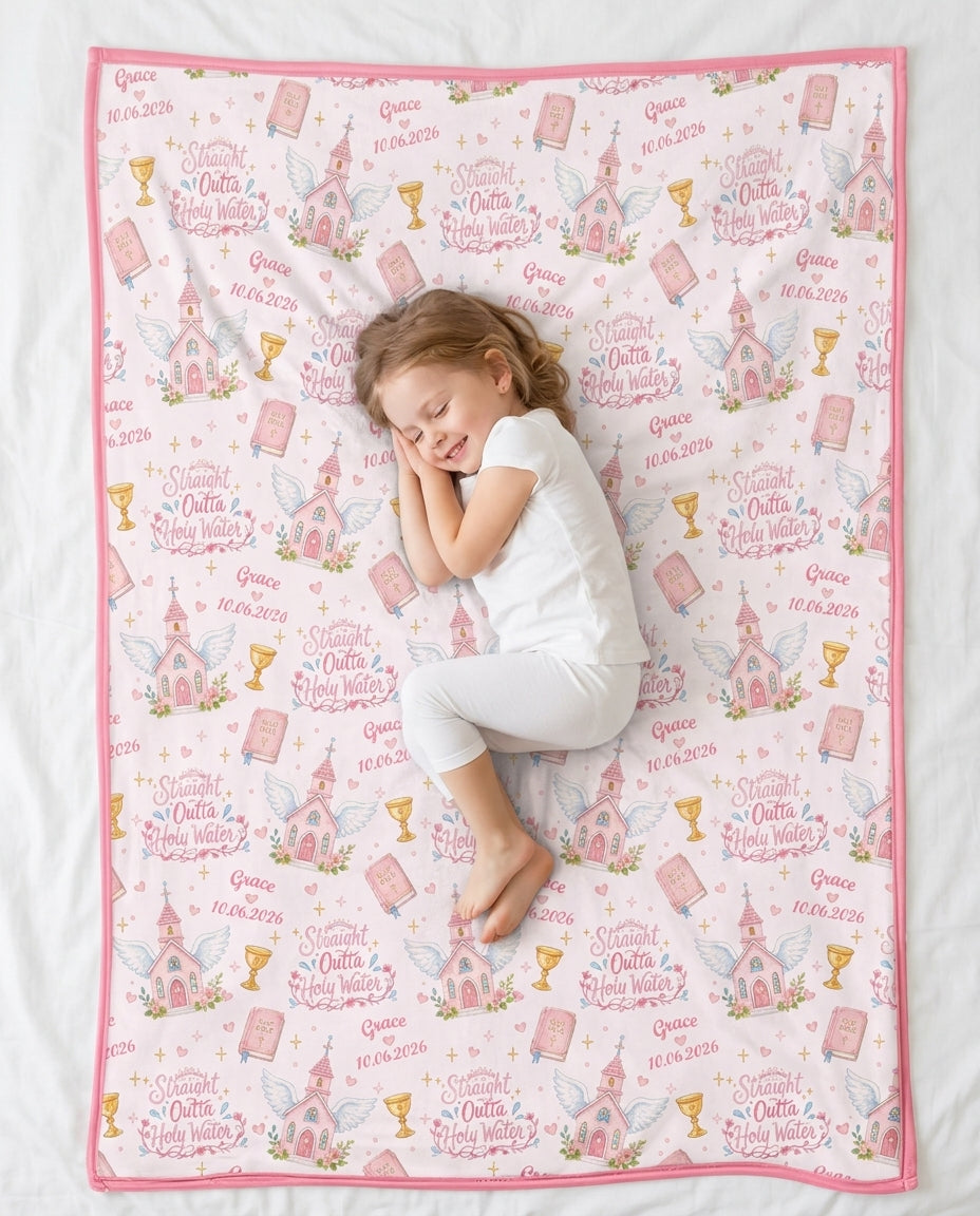Custom Name Baptism Christening Straight Outta Holy Water Bamboo Blanket