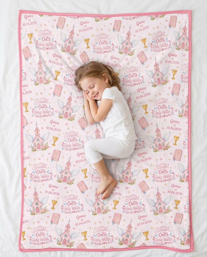 Custom Name Baptism Christening Straight Outta Holy Water Bamboo Blanket