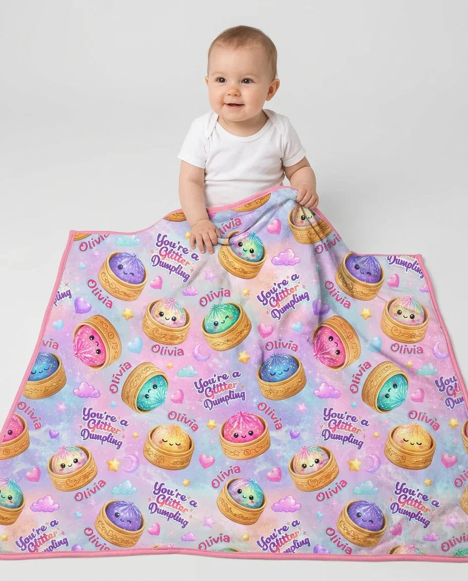 Custom Name You're A Glitter Dumpling Bamboo Blanket