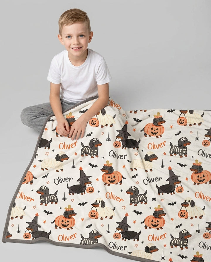 Orange and Black Dachshund Bamboo Blanket