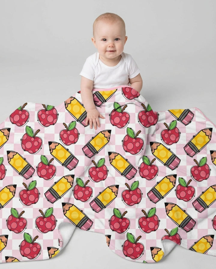 Checkered Apple Scribbles Bamboo Blanket