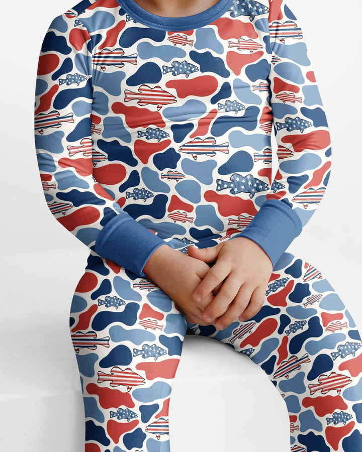 Reel America Daddy & Me Matching Bamboo Two Piece Long Sleeve Pajama Set