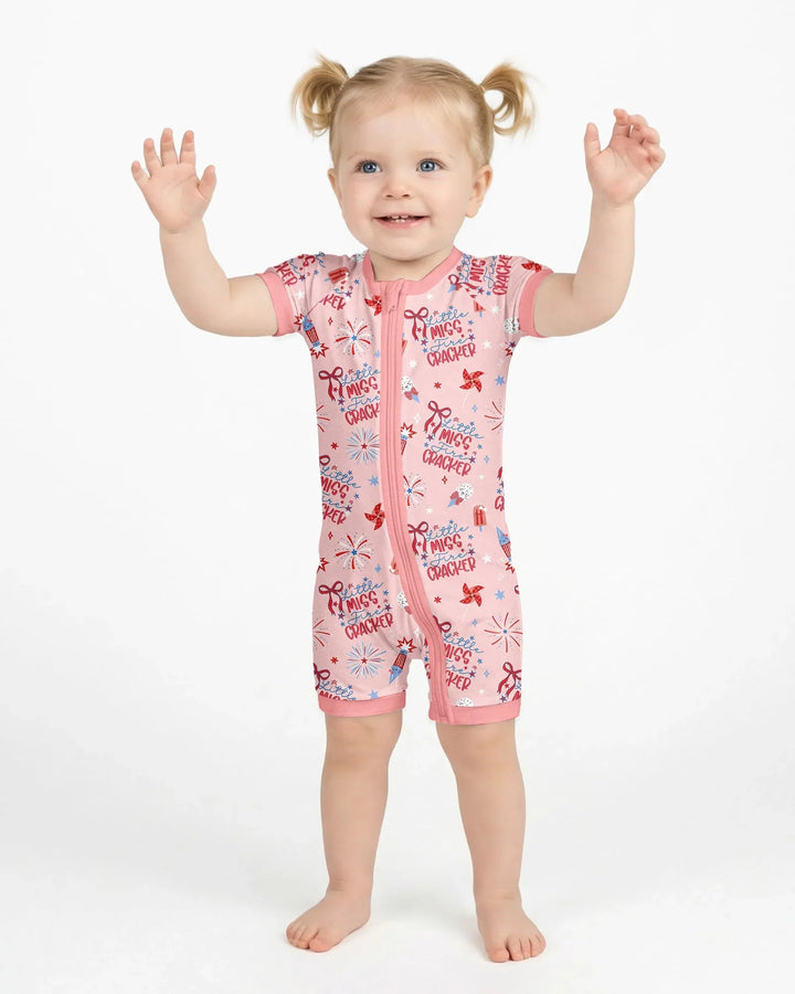 Little Miss Firecracker 4th July Bamboo Shorty Zippy
