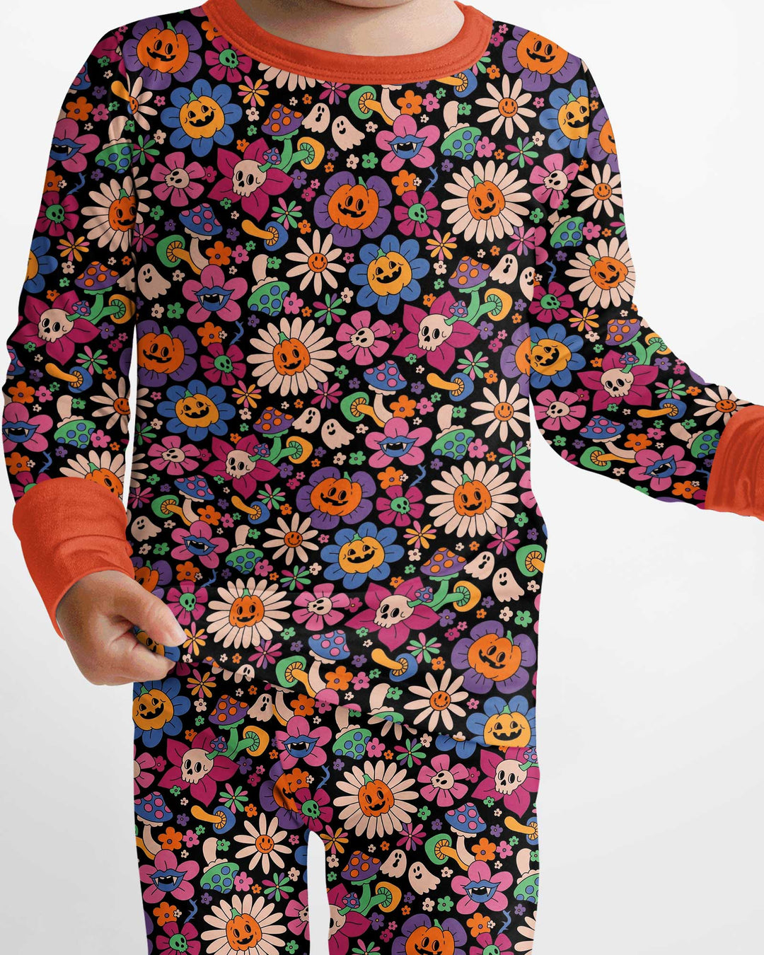 Halloween Flowers Bamboo Two Piece Long Sleeve Pajama Set