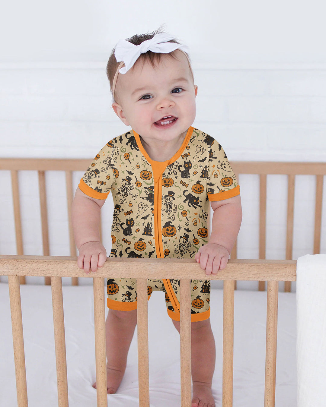 Vintage Skeleton Pumpkin Halloween Bamboo Shorty Zippy