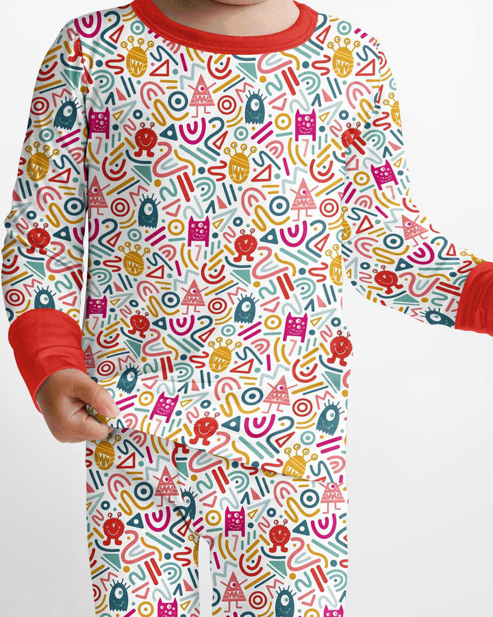 Rainbow Monster Party Bamboo Two Piece Long Sleeve Pajama Set