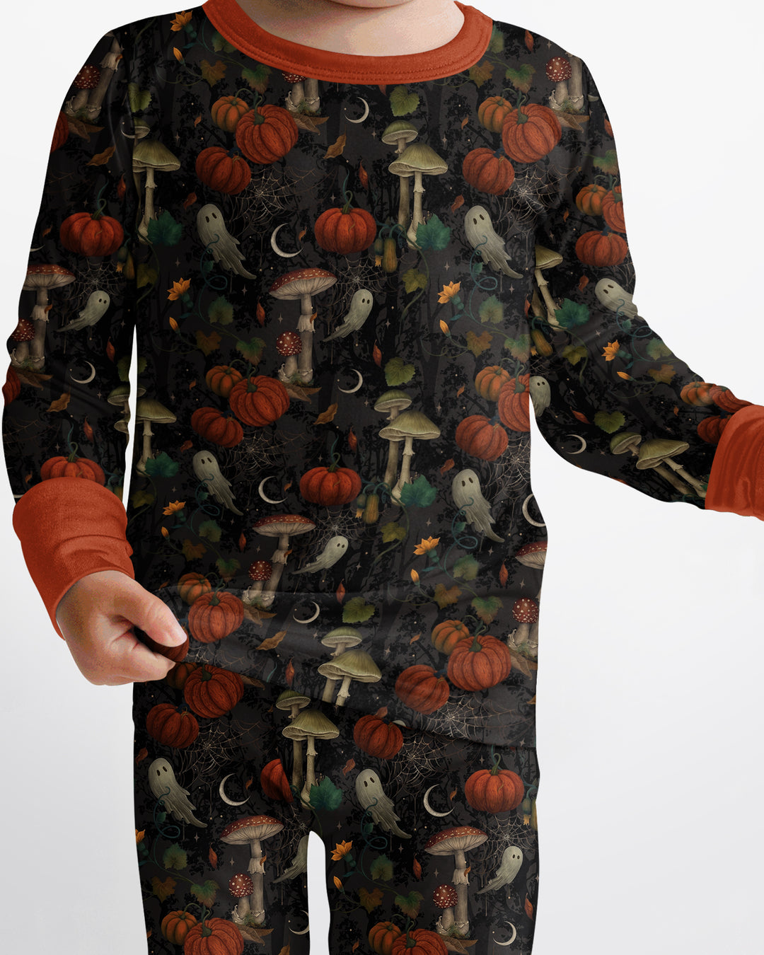 Spooky Cute Ghost Pumpkin Mushroom Halloween Bamboo Two Piece Long Sleeve Pajama Set