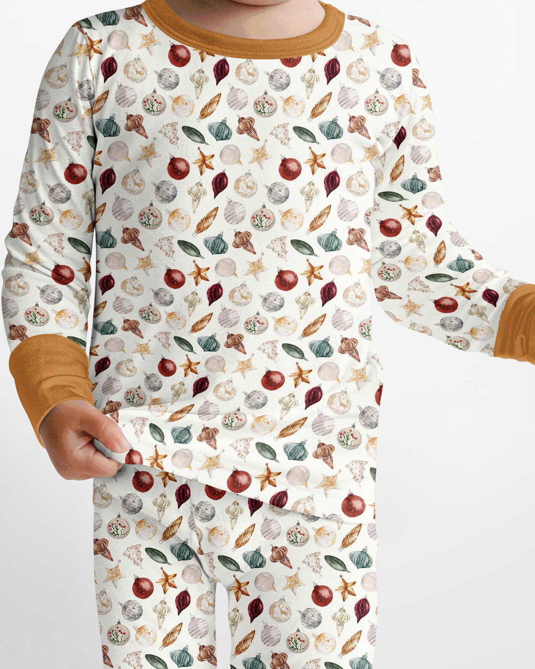 Watercolor Christmas Ornaments Bamboo Two Piece Long Sleeve Pajama Set