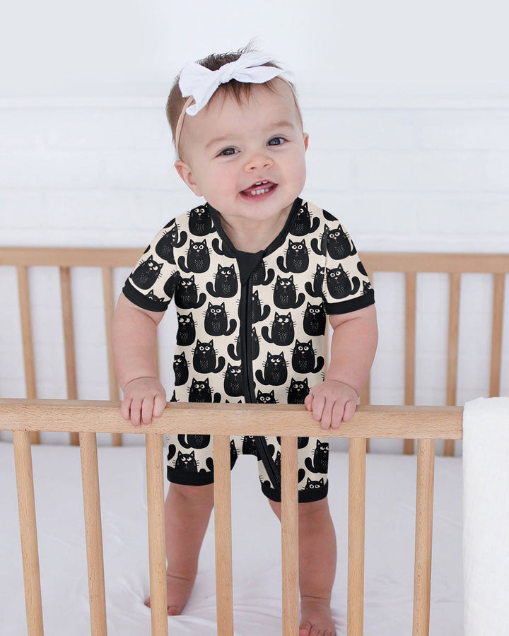 Moody Black Cats in Black and White Bamboo Shorty Zippy