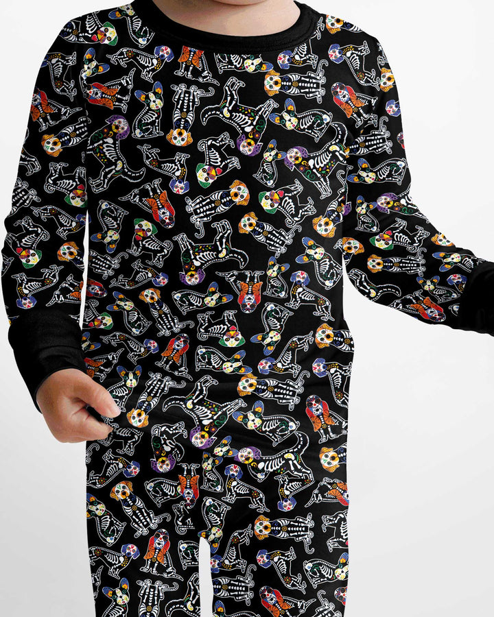 Dia De Los Muertos Doggie Bamboo Two Piece Long Sleeve Pajama Set