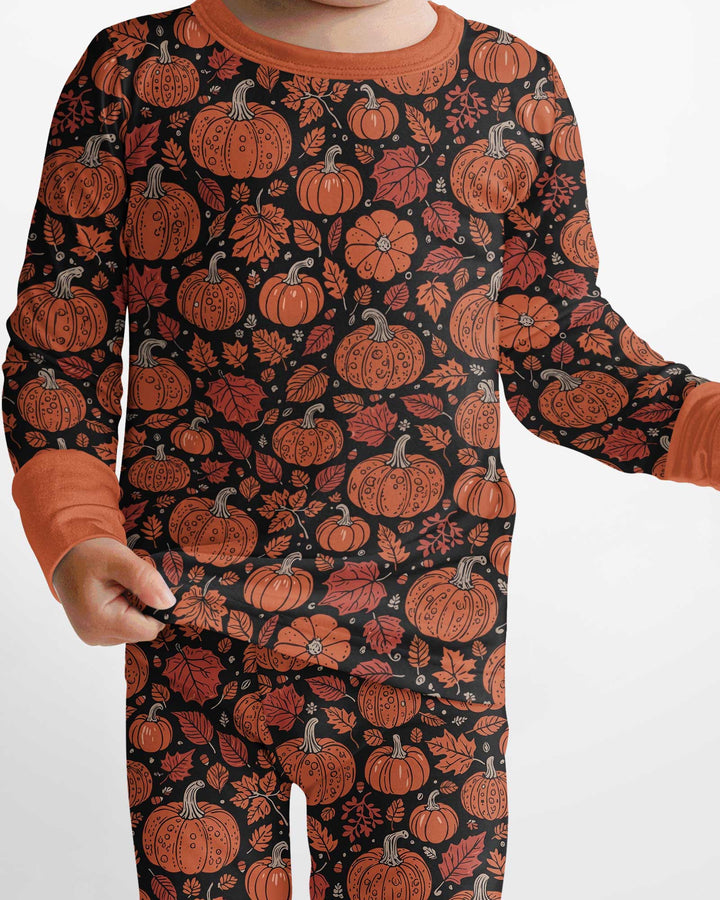 Retro Halloween Pumpkins Bamboo Two Piece Long Sleeve Pajama Set