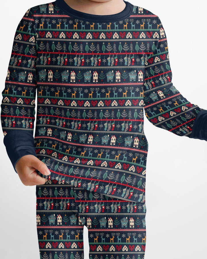 Vintage Nordic Christmas Bamboo Two Piece Long Sleeve Pajama Set