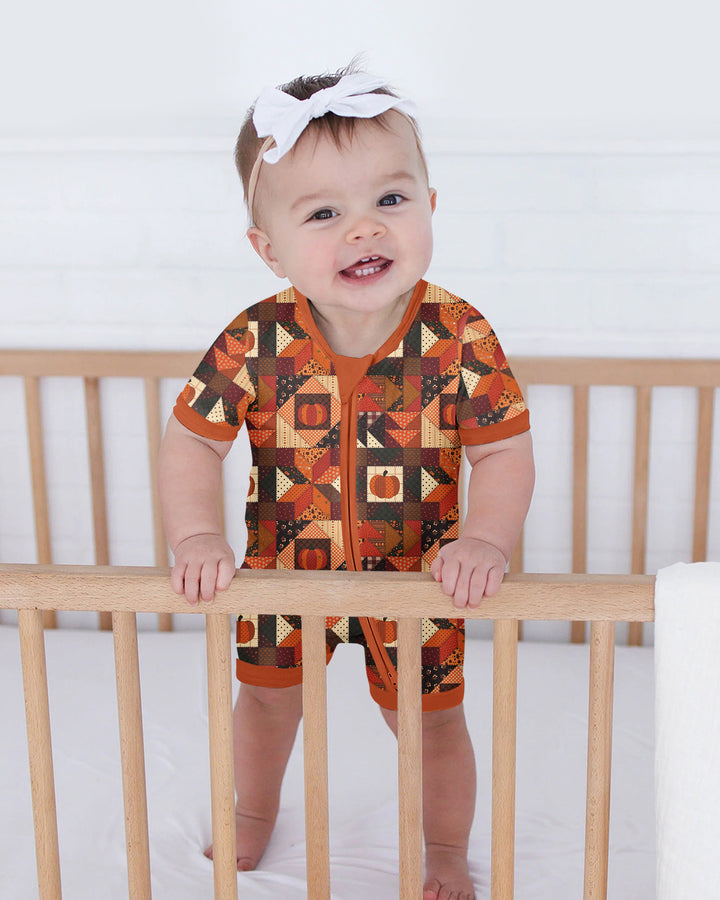 Vintage Pumpkin Patchwork Fall Bamboo Shorty Zippy