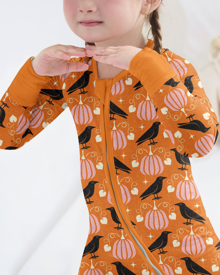 Ravens in a Pumpkin Patch - Orange Pink Bamboo Convertible Zippy