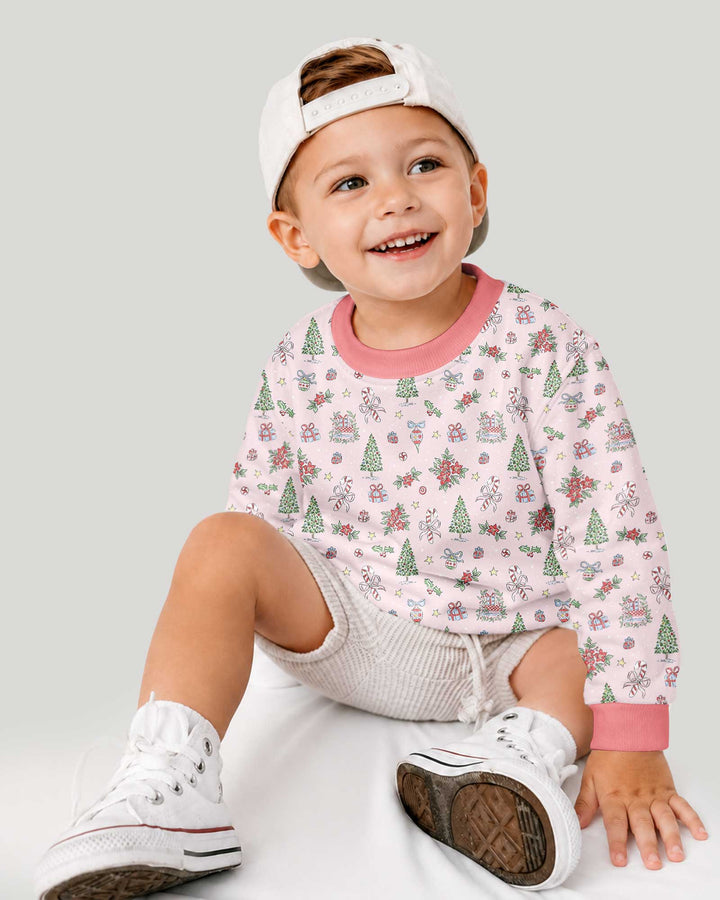 Watercolor Pink Christmas Holidays Christmas Tree Gifts Candy Cane Bamboo Crewneck Sweatshirt