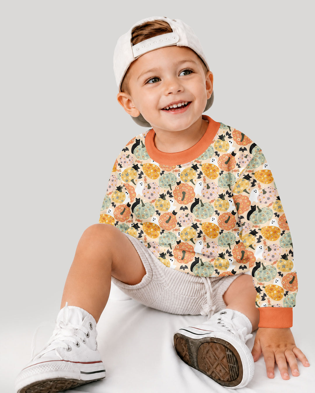 Floral Pumpkin Ghost Halloween Bamboo Crewneck Sweatshirt