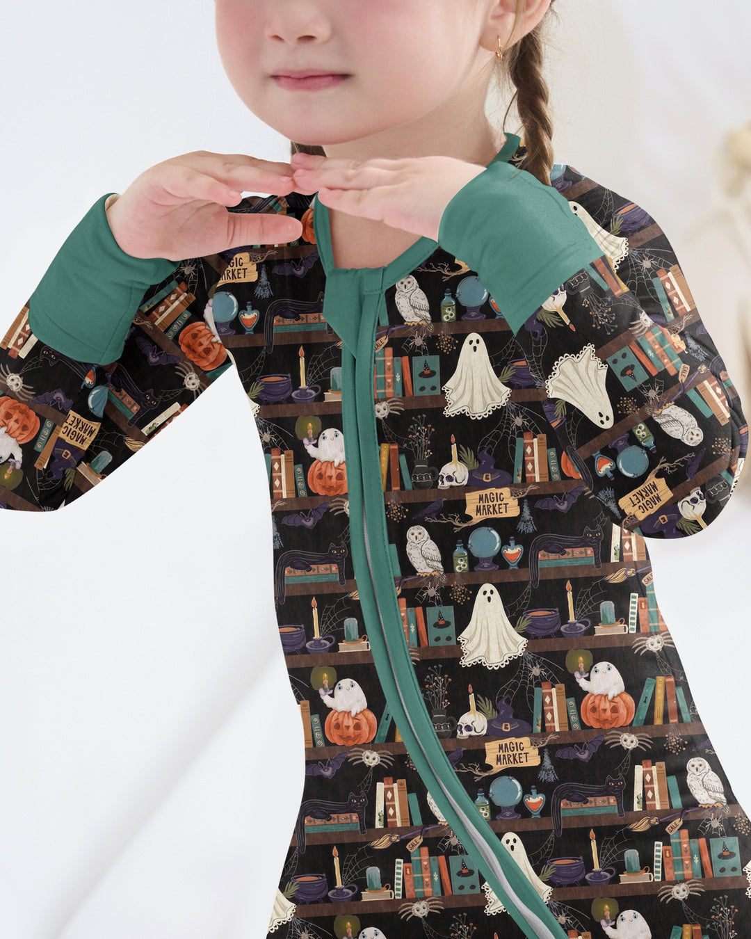 Cute Ghost Witchy Halloween Magic Library Bamboo Convertible Zippy